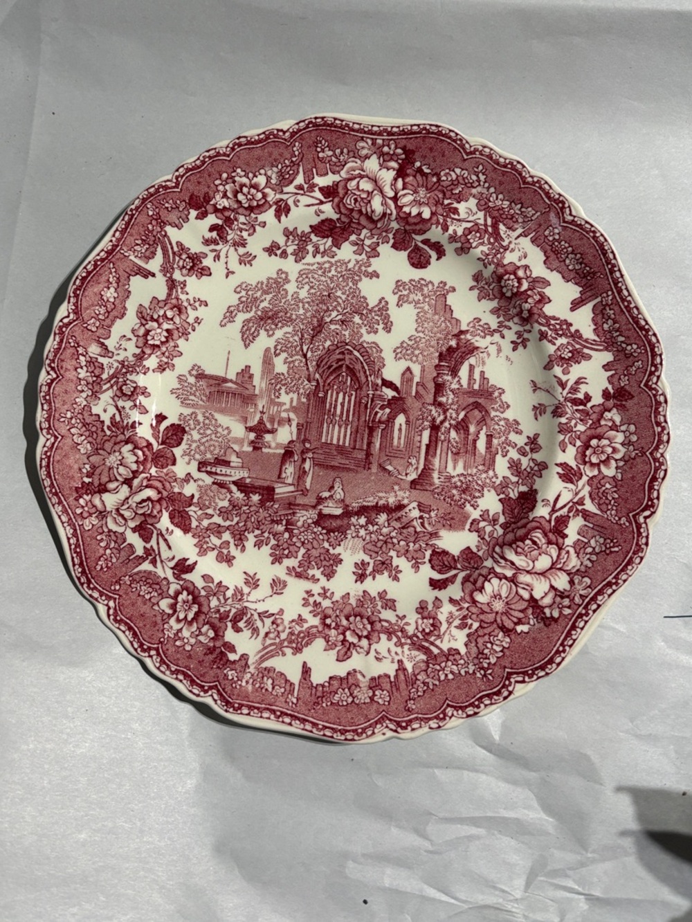 Mason’s Red and Cream Scenic Floral Dinner Plate
